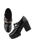 Black Patent Platform Block Heel Loafers for Women