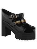 Black Patent Platform Block Heel Loafers for Women