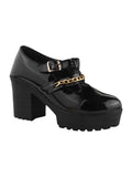 Black Patent Platform Block Heel Loafers for Women