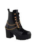 Black Patent Platform Ankle Boots with Chunky Heel