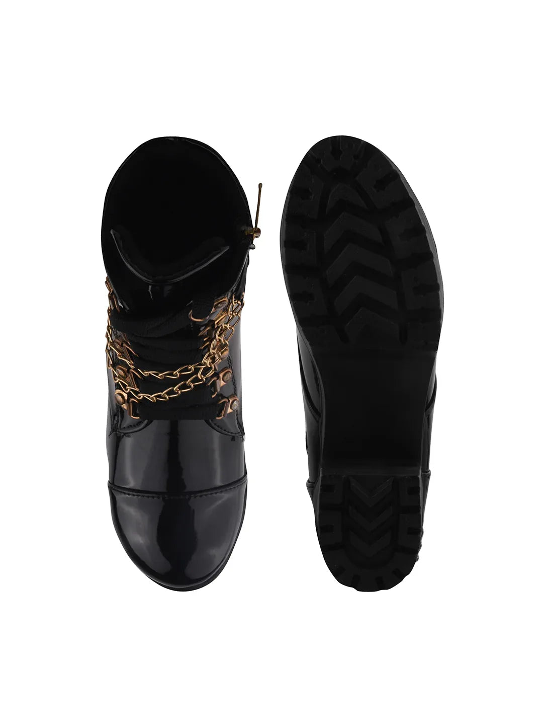 Black Patent Platform Ankle Boots with Chunky Heel