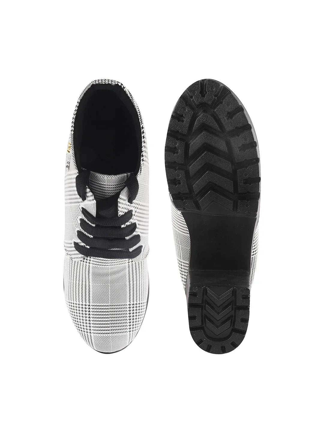 Women’s Casual Ankle Shoes with Check Pattern and Thick Sole