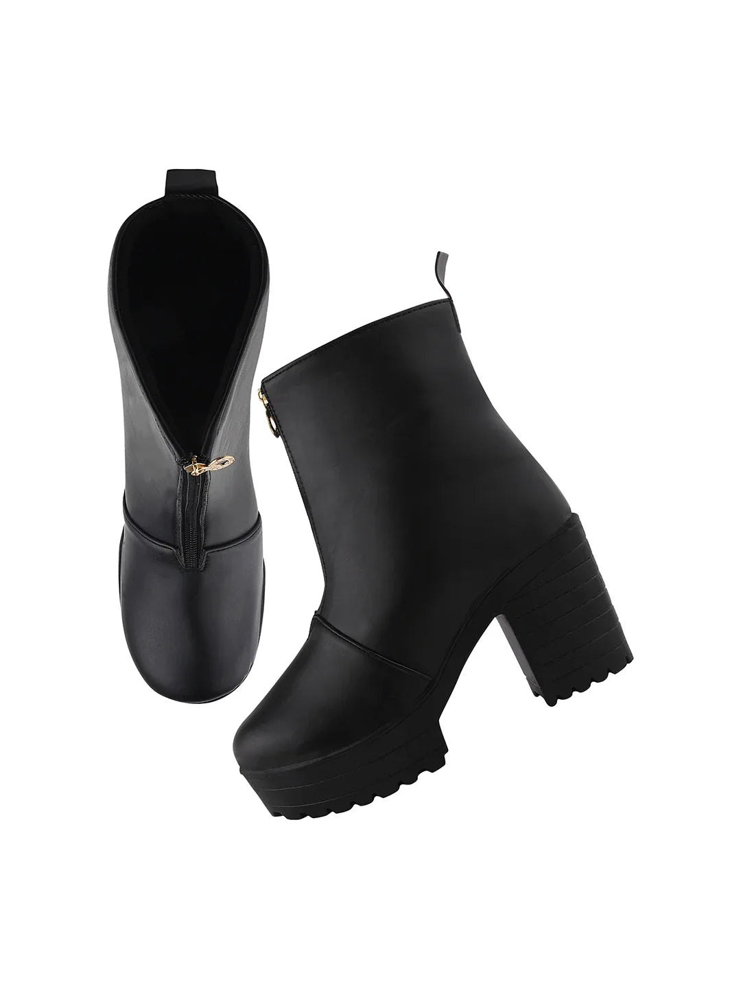 Chunky Heel Ankle Boots with Zip Closure for Women