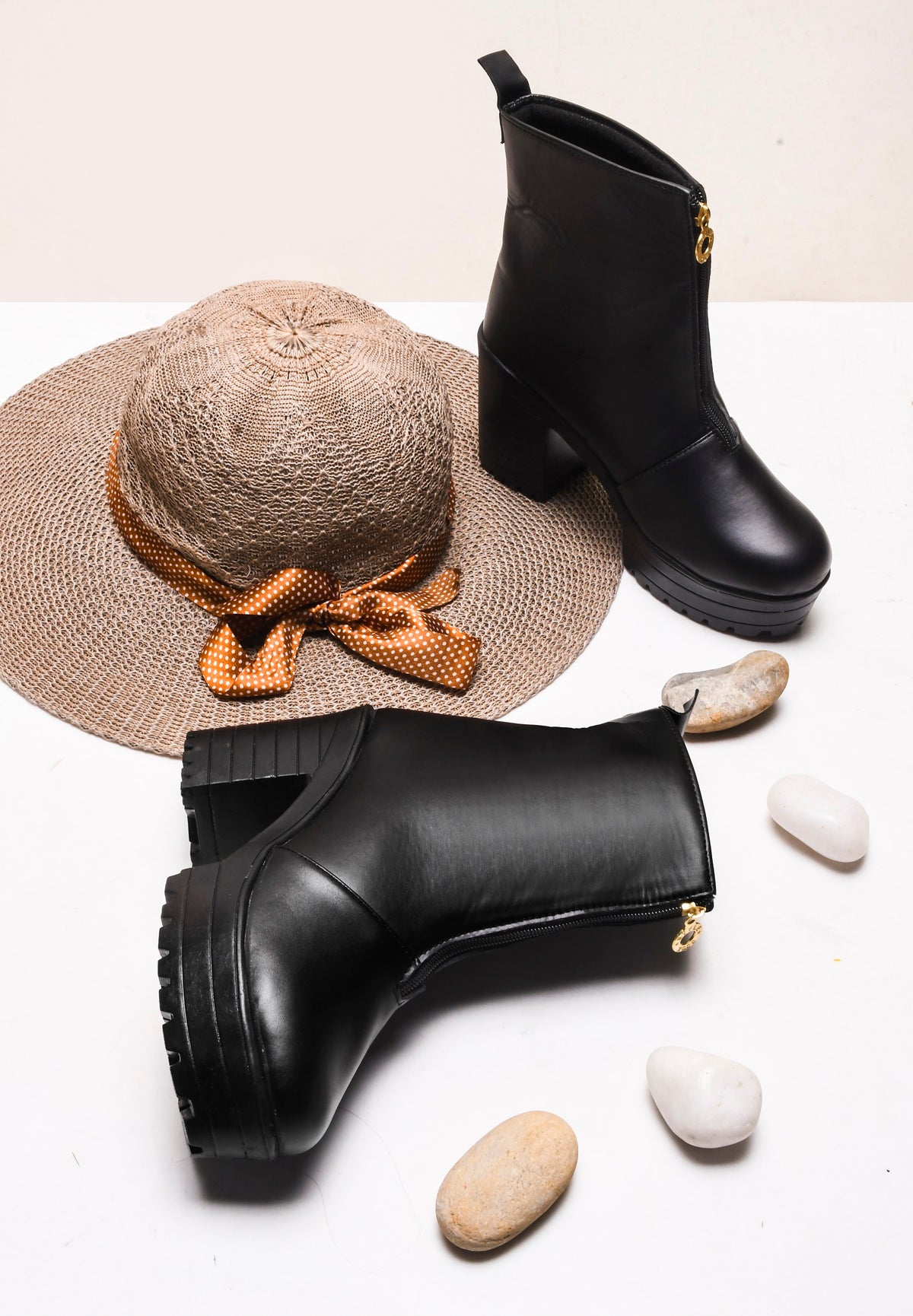 Chunky Heel Ankle Boots with Zip Closure for Women