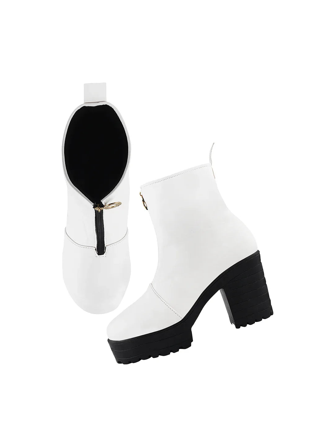 Chunky Heel Ankle Boots with Zip Closure for Women