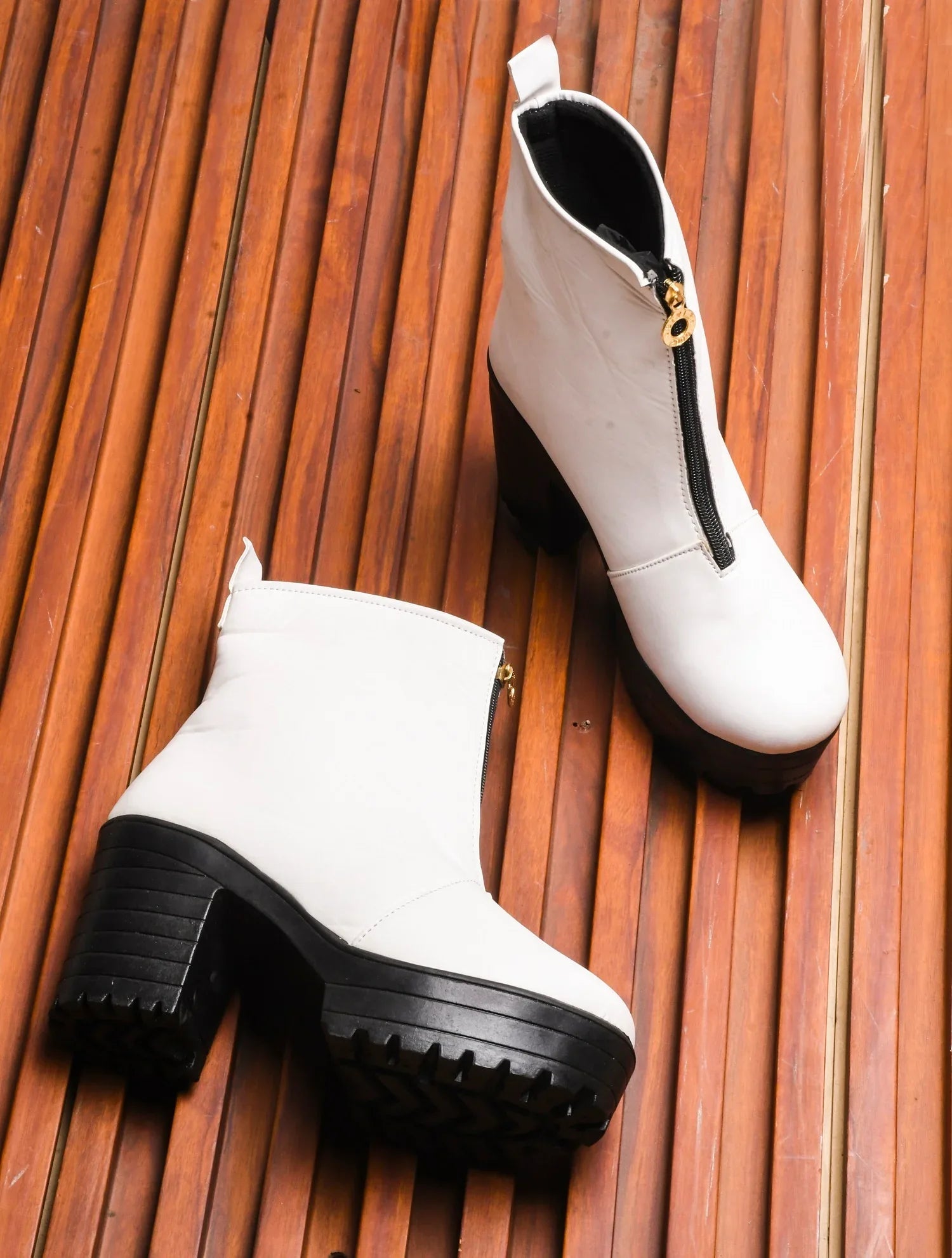 Chunky Heel Ankle Boots with Zip Closure for Women