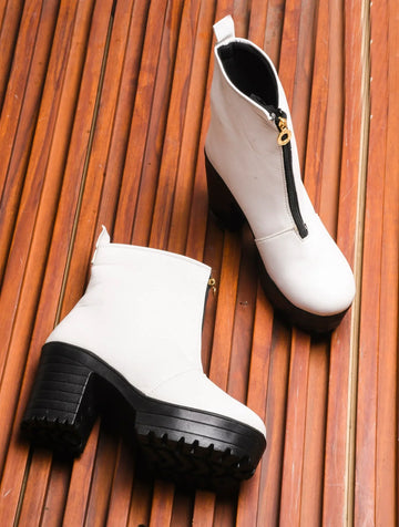 Chunky Heel Ankle Boots with Zip Closure for Women