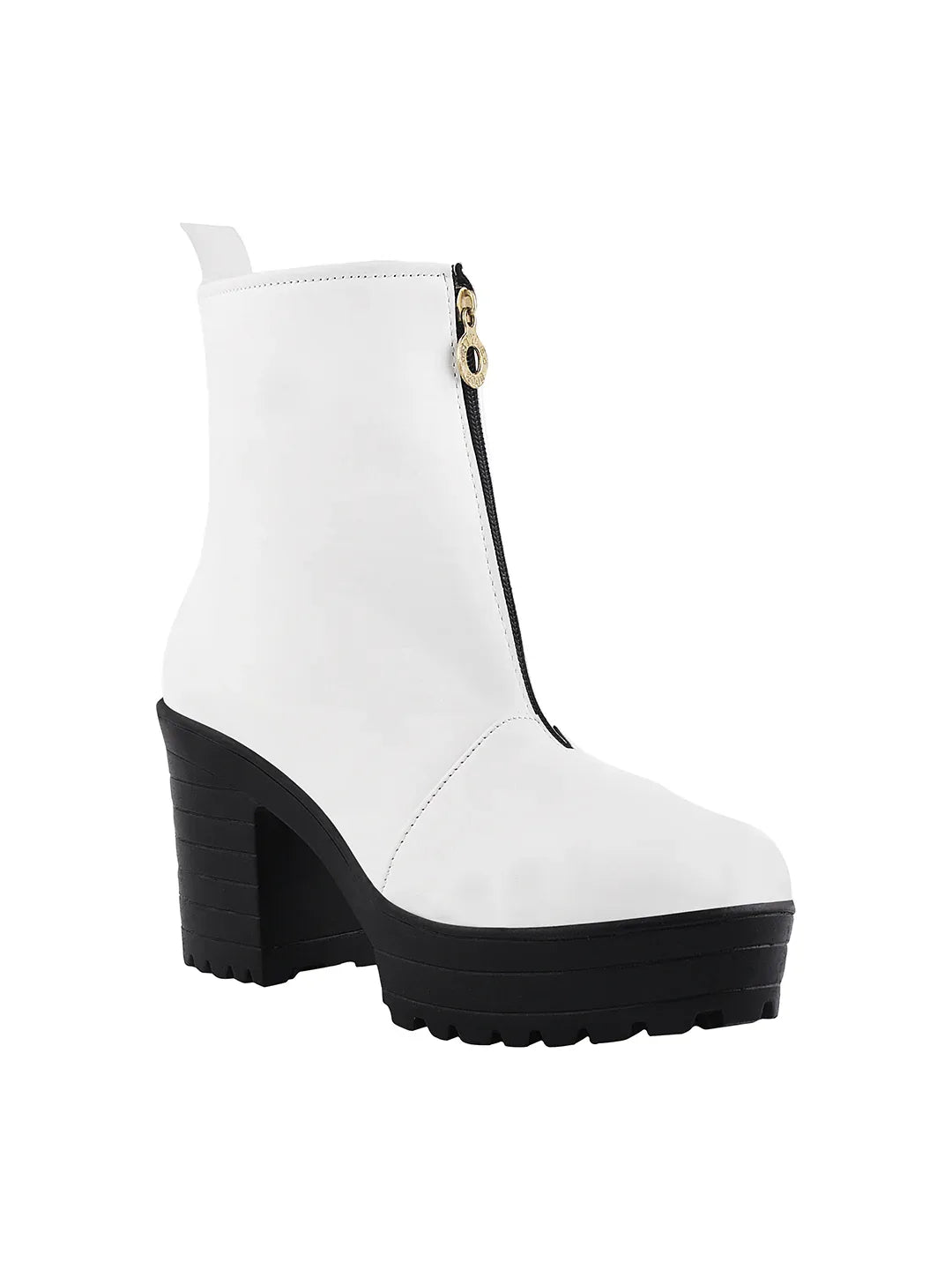 Chunky Heel Ankle Boots with Zip Closure for Women