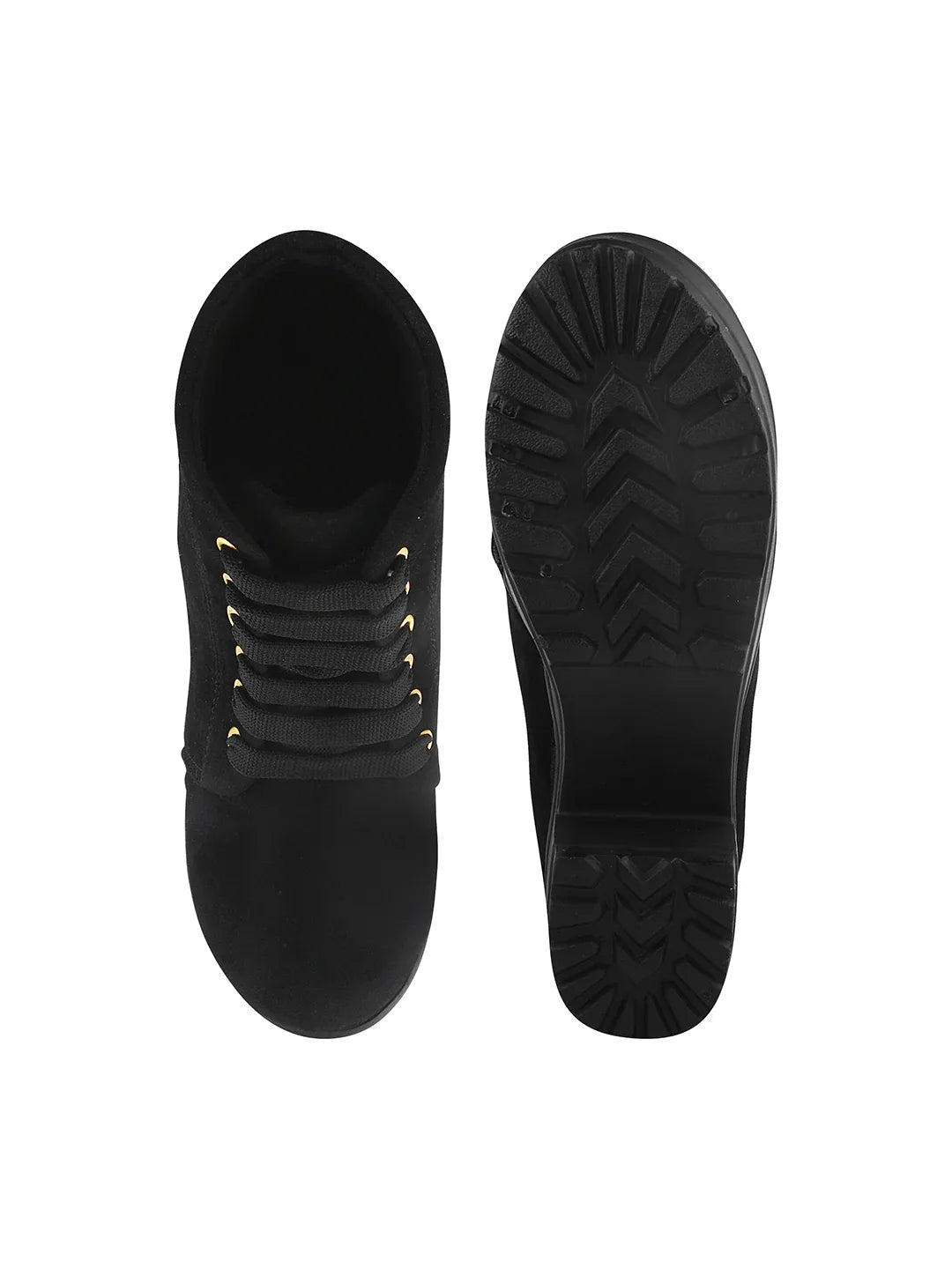 Black Suede Look Platform Ankle Boots for Women