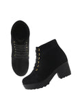 Black Suede Look Platform Ankle Boots for Women