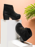 Black Suede Look Platform Ankle Boots for Women