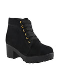 Black Suede Look Platform Ankle Boots for Women
