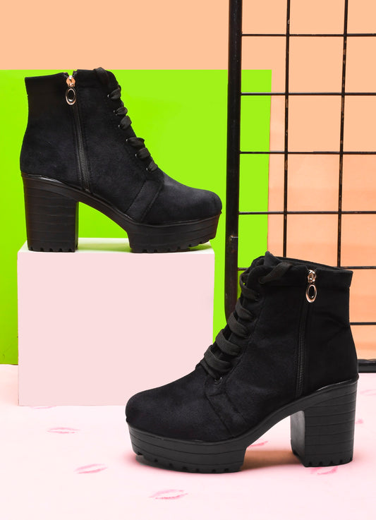 BoldStep Suede Look Block Heel Boots