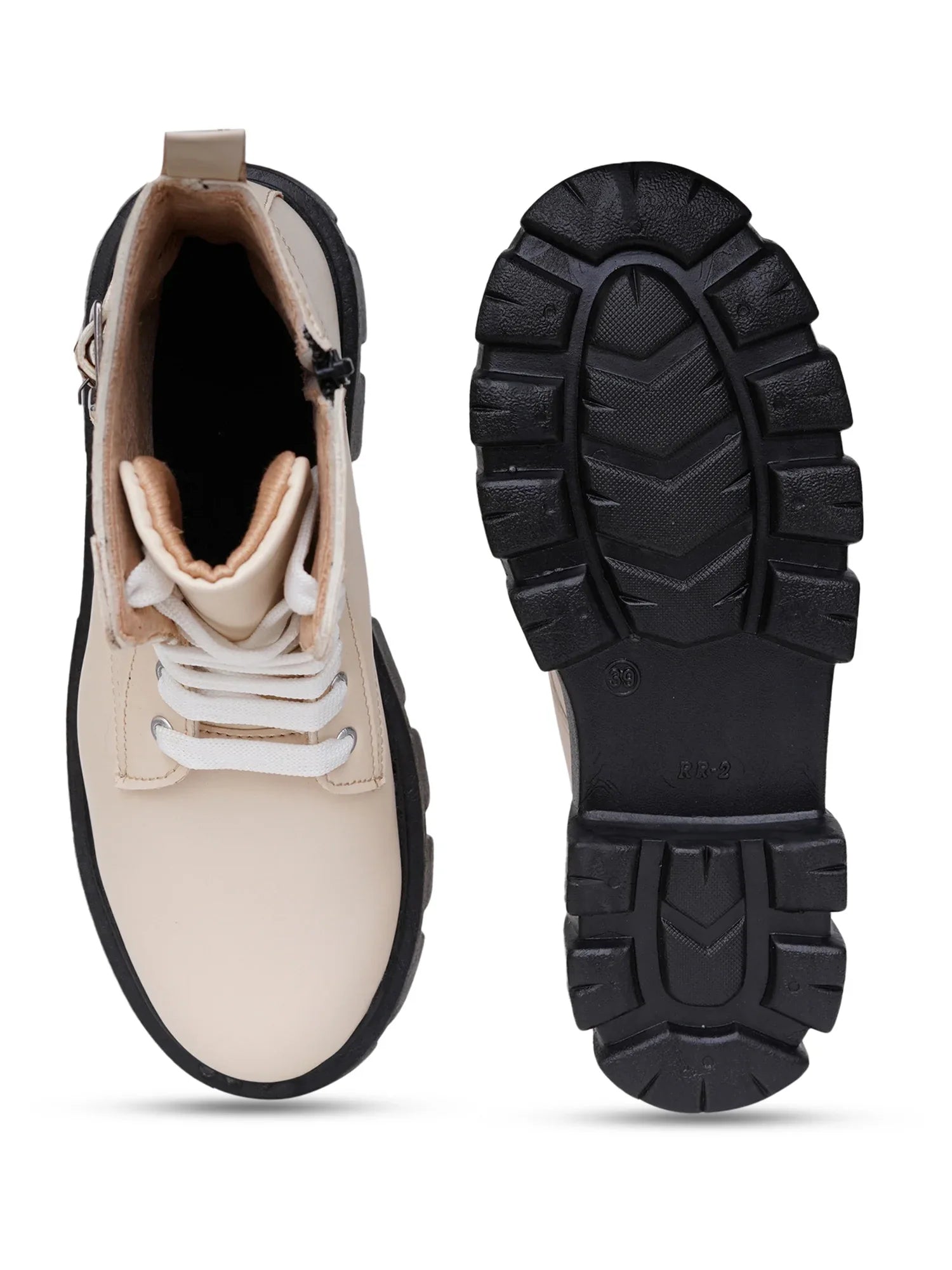 Chunky Sole Ankle Boots with Lace-Up and Buckle for Women