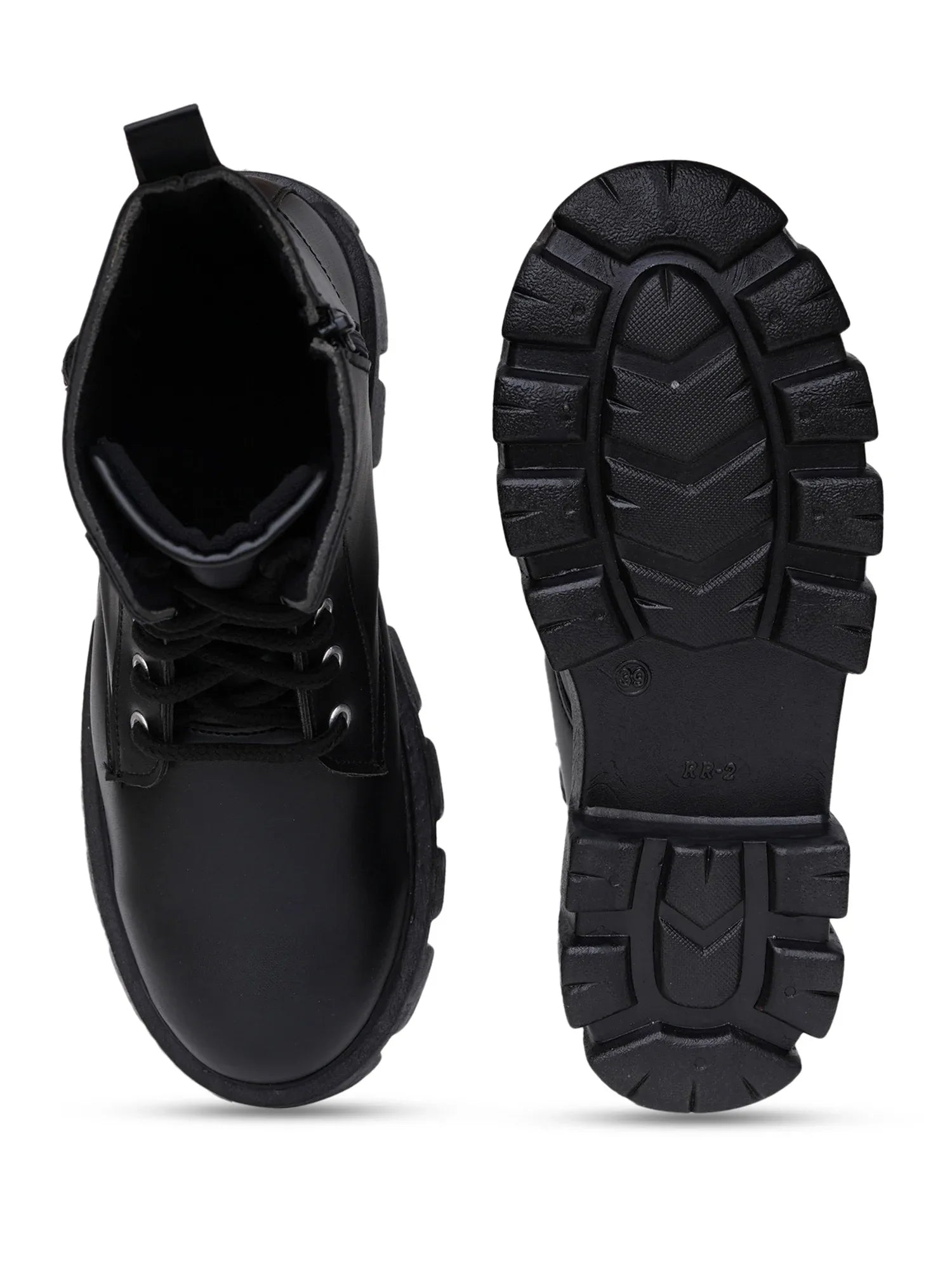 Chunky Sole Ankle Boots with Lace-Up and Buckle for Women