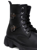 Chunky Sole Ankle Boots with Lace-Up and Buckle for Women