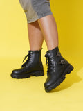 Chunky Sole Ankle Boots with Lace-Up and Buckle for Women