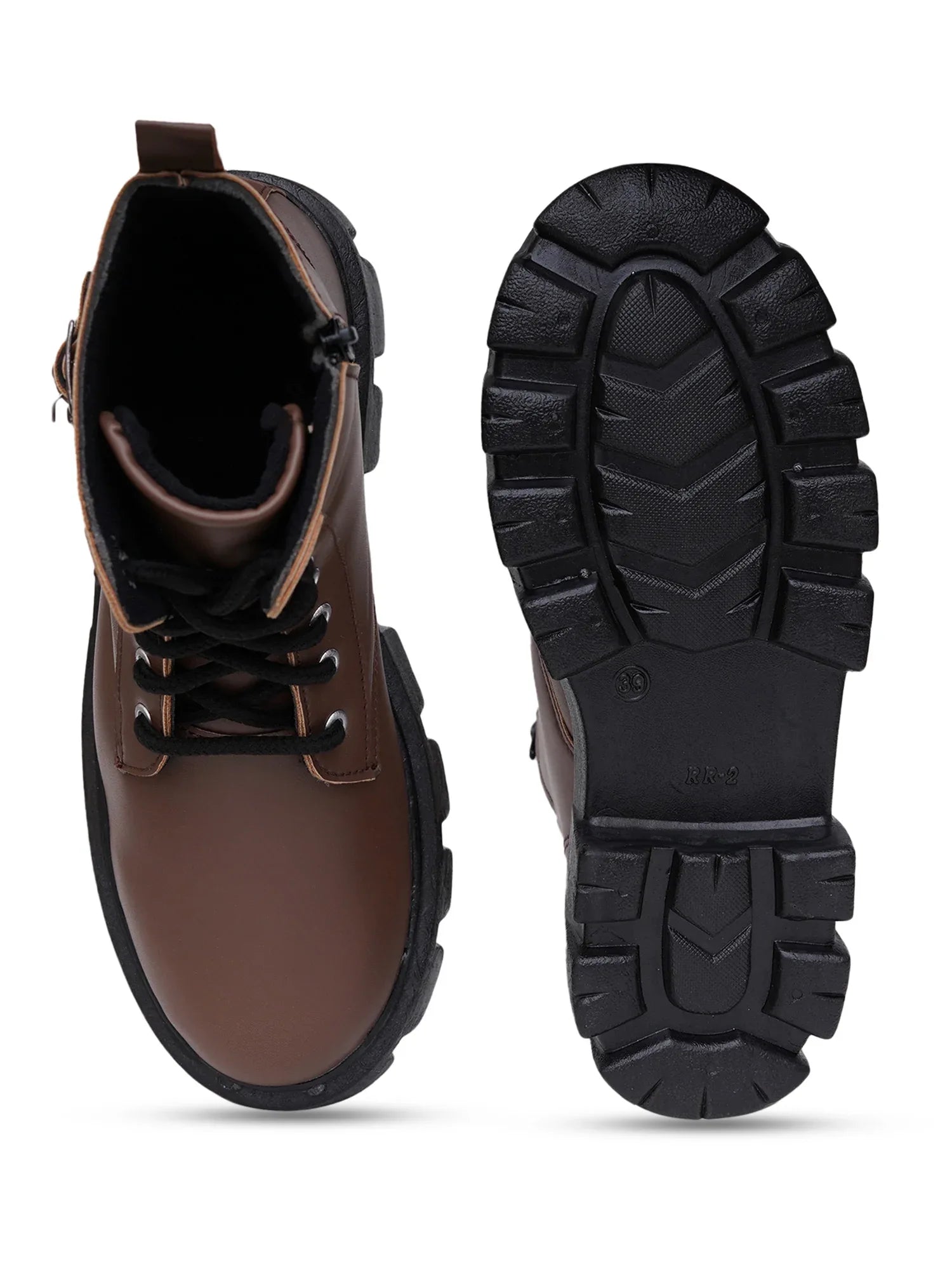 Chunky Sole Ankle Boots with Lace-Up and Buckle for Women