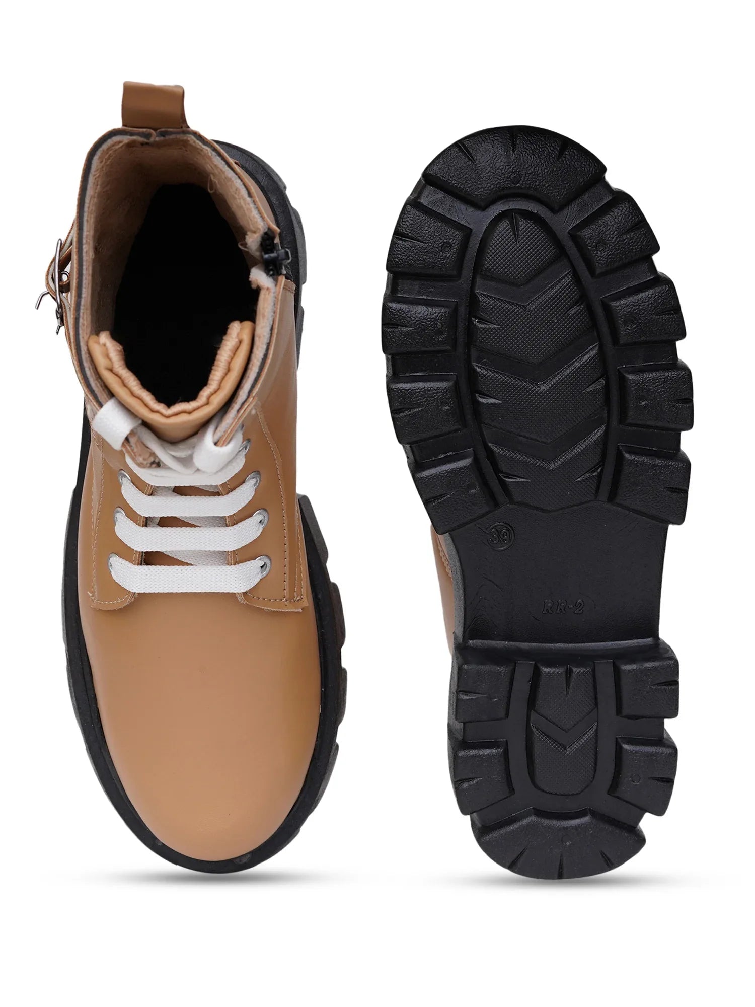 Chunky Sole Ankle Boots with Lace-Up and Buckle for Women