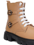 Chunky Sole Ankle Boots with Lace-Up and Buckle for Women