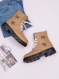 Chunky Sole Ankle Boots with Lace-Up and Buckle for Women