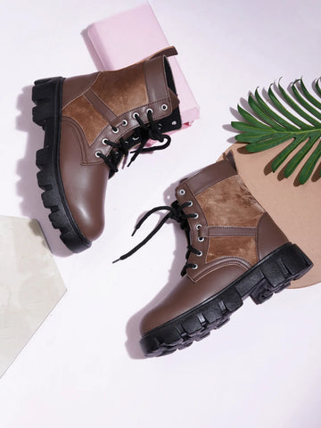 Street Style Lace-Up Ankle Boots for Women