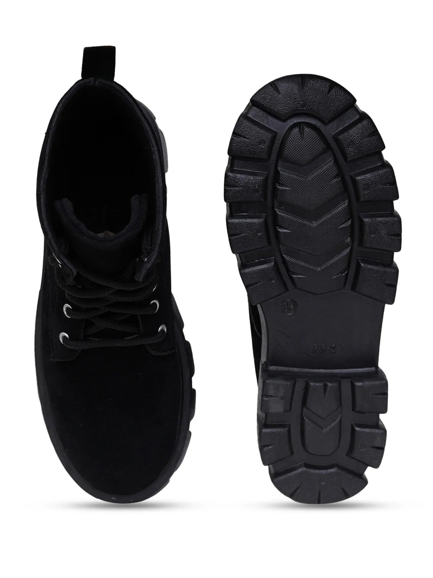 Black Chunky Sole Lace-Up Ankle Boots for Women