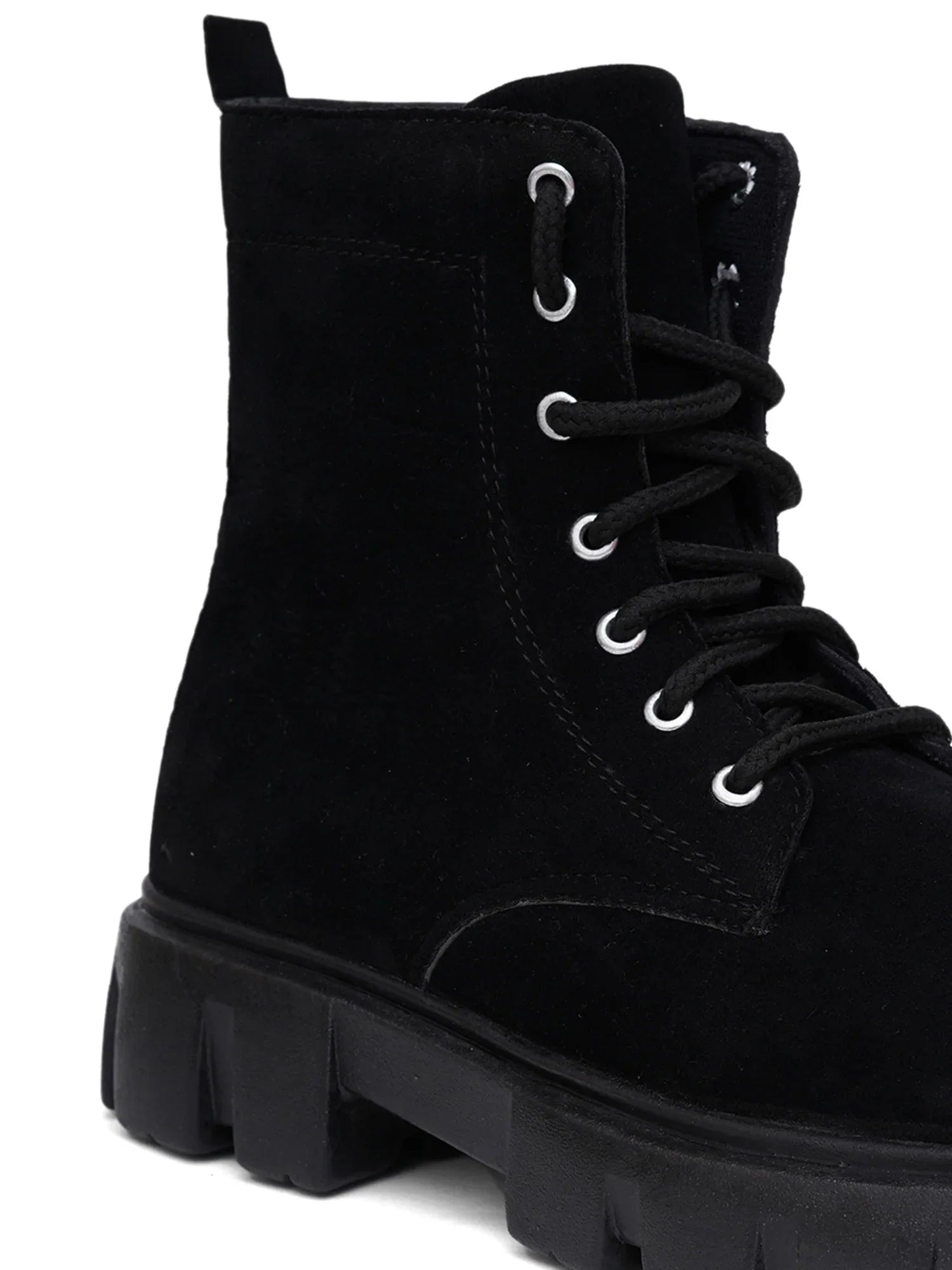 Black Chunky Sole Lace-Up Ankle Boots for Women