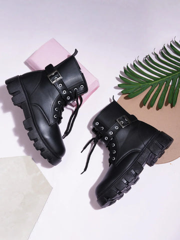 Street Style Lace-Up Ankle Boots for Women