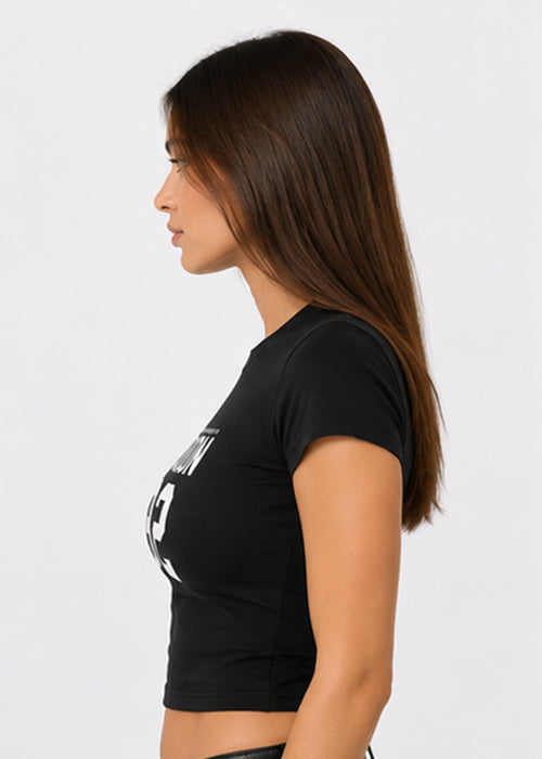 Fitted Sporty Graphic Crop T-Shirt – London 92 Print-Black
