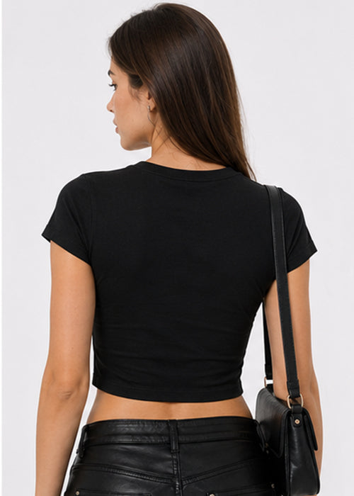 Fitted Sporty Graphic Crop T-Shirt – London 92 Print-black red
