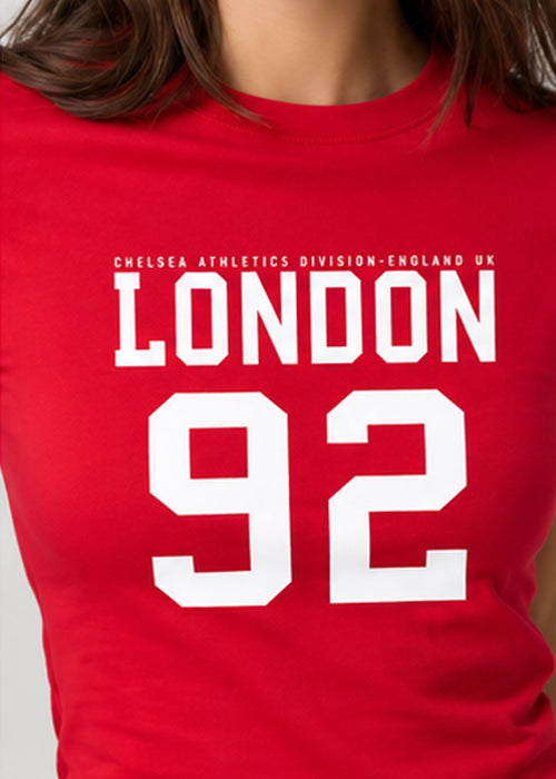 Fitted Sporty Graphic Crop T-Shirt – London 92 Print