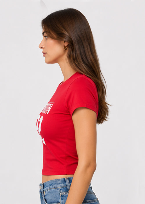 Fitted Sporty Graphic Crop T-Shirt – London 92 Print