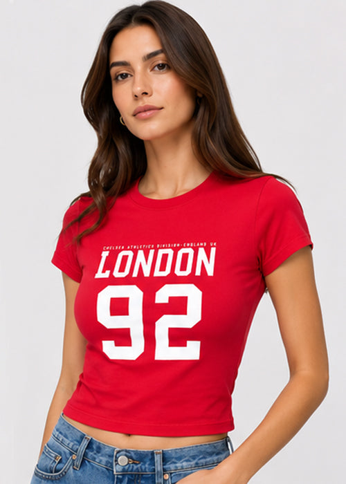 Fitted Sporty Graphic Crop T-Shirt – London 92 Print
