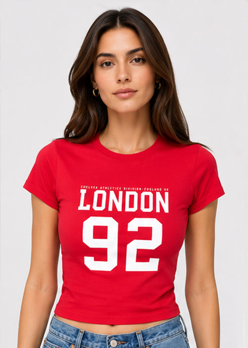 Fitted Sporty Graphic Crop T-Shirt – London 92 Print
