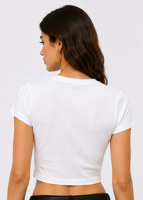 Fitted Sporty Graphic Crop T-Shirt – London 92 Print- White Red