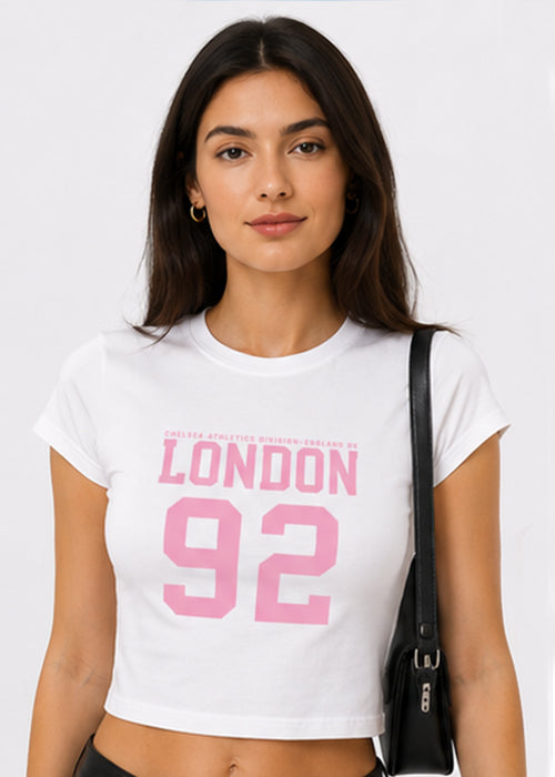 Fitted Sporty Graphic Crop T-Shirt – London 92 Print