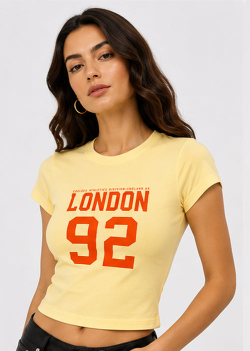 Fitted Sporty Graphic Crop T-Shirt – London 92 Print
