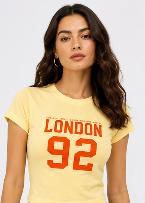 Fitted Sporty Graphic Crop T-Shirt – London 92 Print