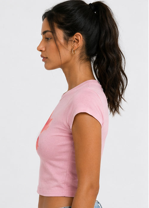 Hibiscus Floral Graphic Slim Fit Crop Top – Pink