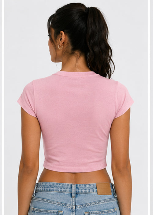 Hibiscus Floral Graphic Slim Fit Crop Top – Pink