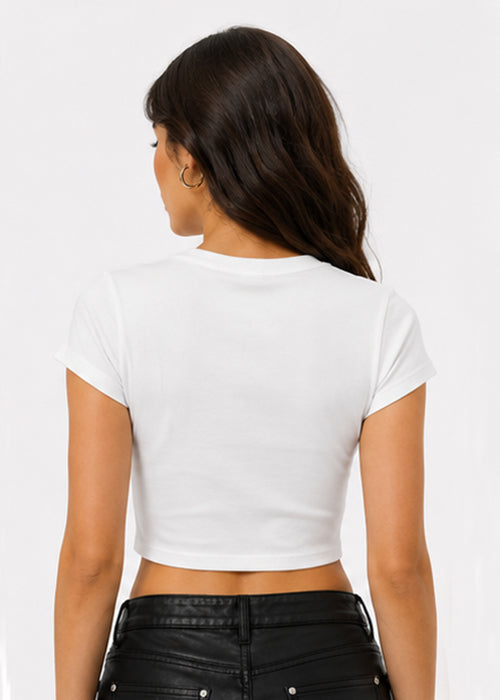Hibiscus Floral Graphic Slim Fit Crop Top – White