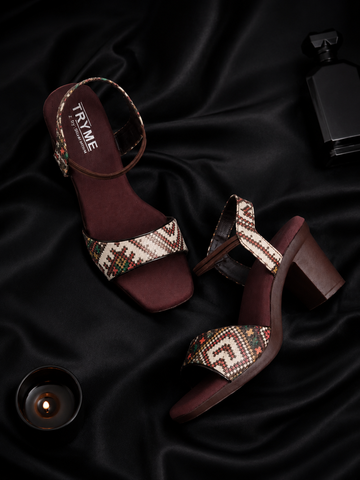 Boho Print Slingback Square Toe Block Heel Sandals