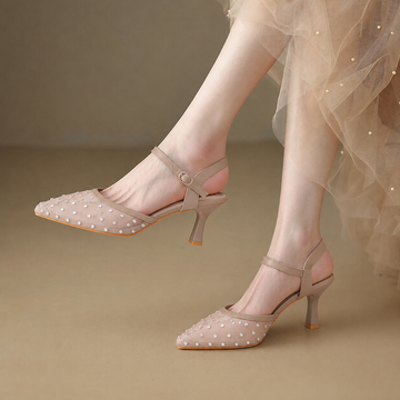 Rhinestone Mesh Pointed Toe Slingback Mules-Kitten Heel