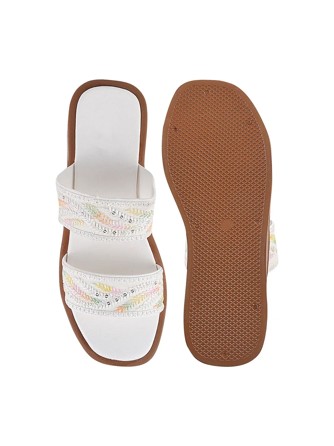 Ethnic Leaf Embroidery Flat Slides