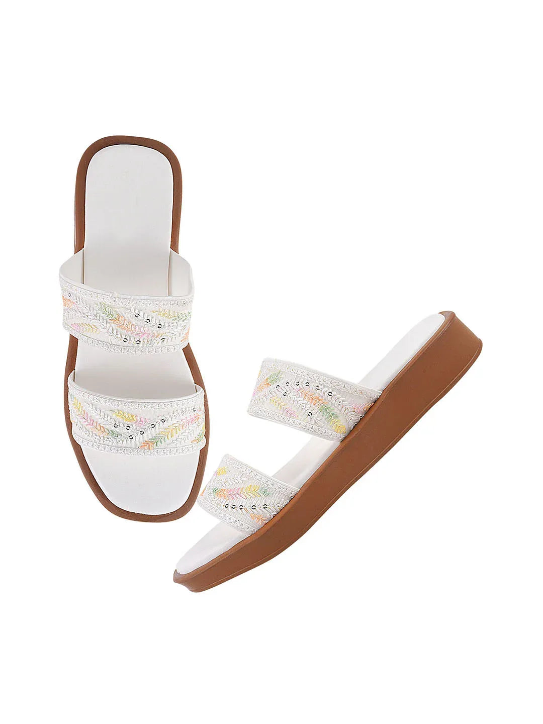Ethnic Leaf Embroidery Flat Slides