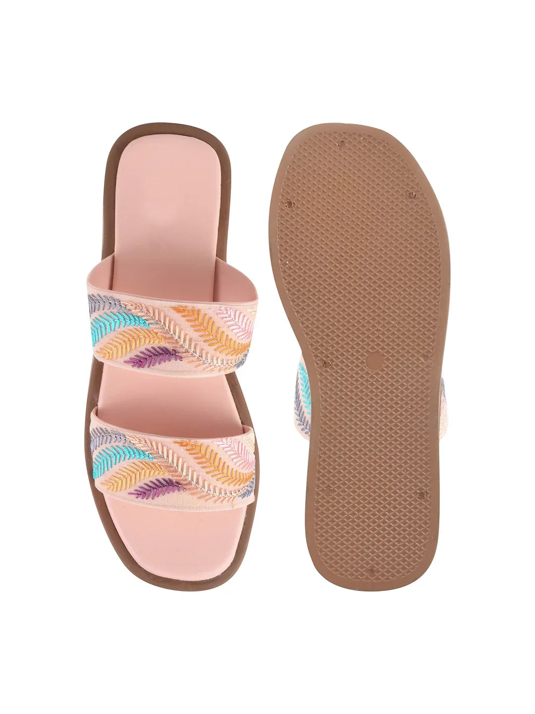 Ethnic Leaf Embroidery Flat Slides