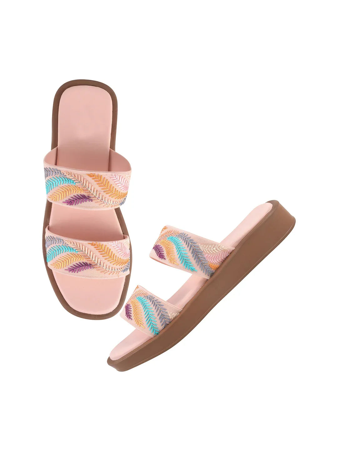 Ethnic Leaf Embroidery Flat Slides