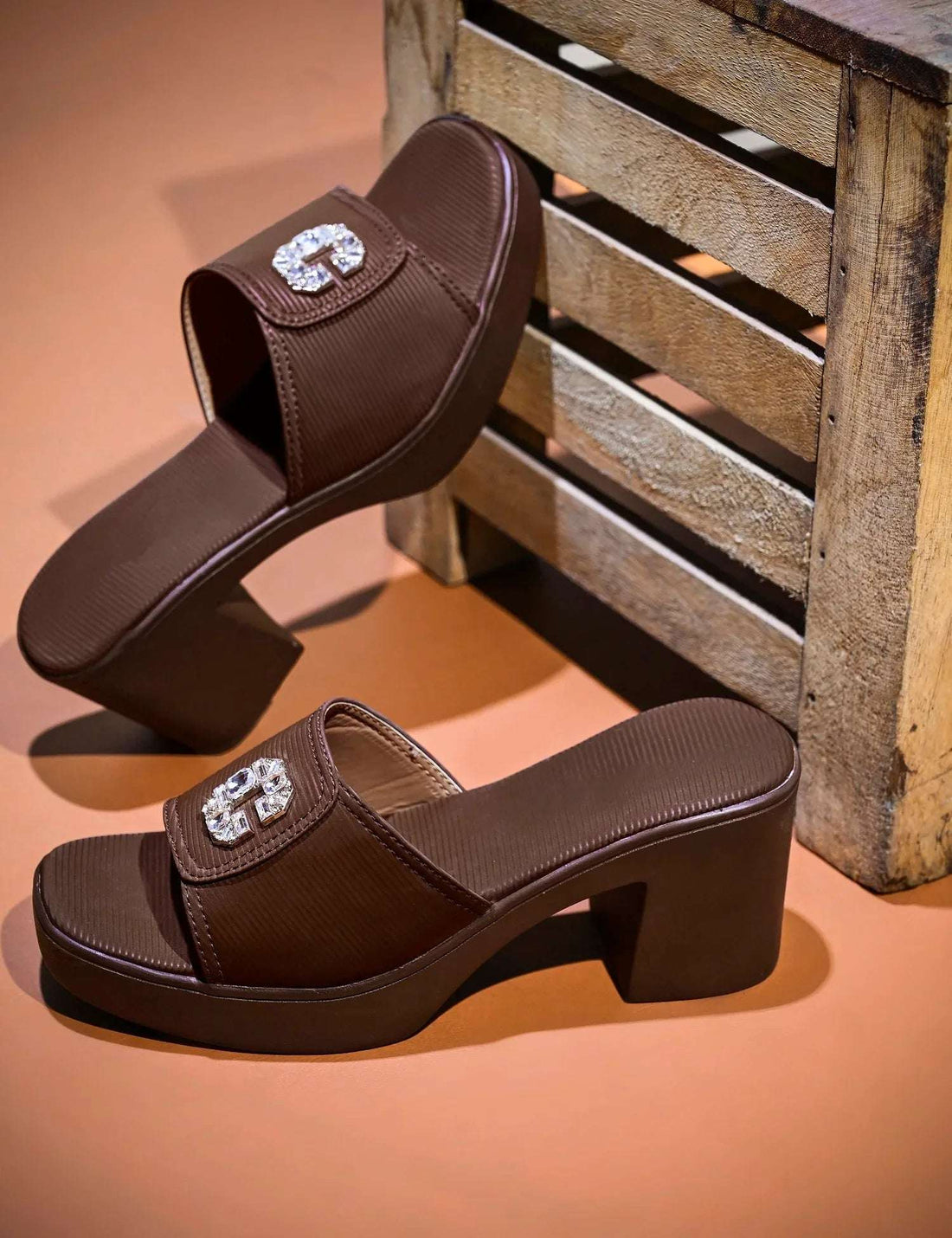 Elegant Open Toe Heeled Sandals with Crystal Accent