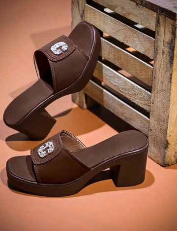 Elegant Open Toe Heeled Sandals with Crystal Accent